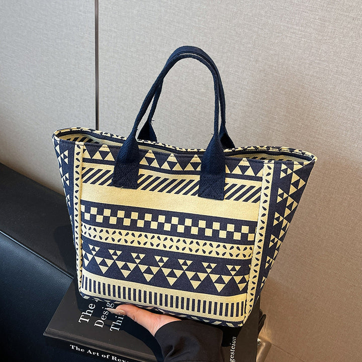 Damen Jute-Tragetasche mit modernem grafischen Design und stabilen Griffen Nord Taschen