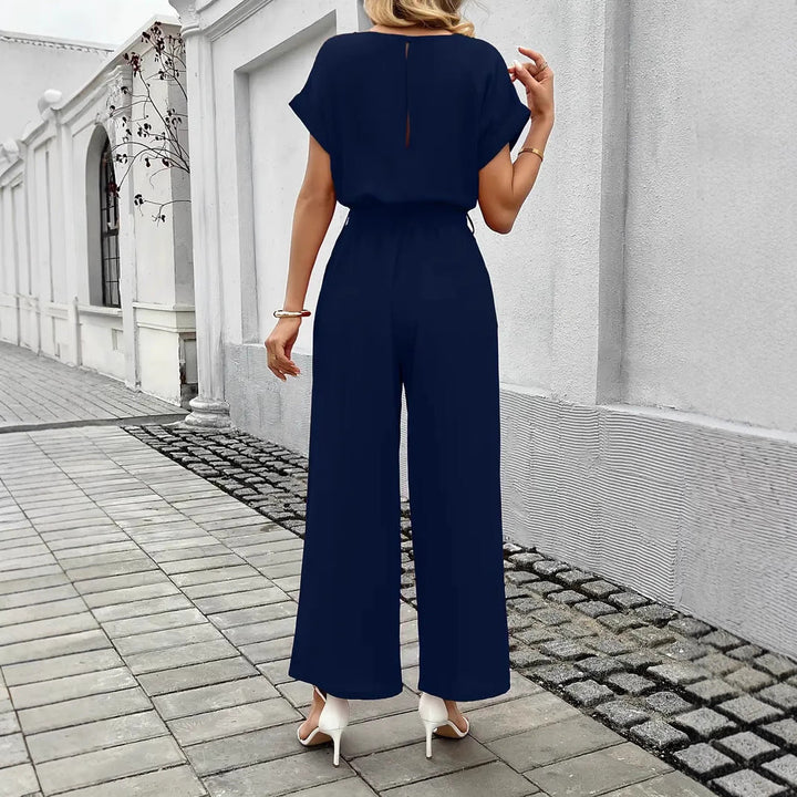 Damen Eleganter Jumpsuit mit weitem Bein und Taillenknoten Nord Taschen