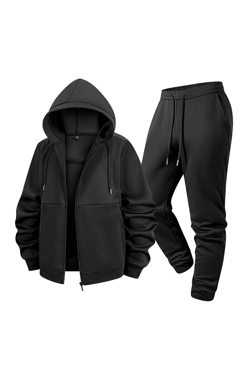 Herren Zweiteiliges Kapuzen-Trainingsset aus Thermofleece mit Reißverschluss-Hoodie und konischer Jogginghose Nord Taschen