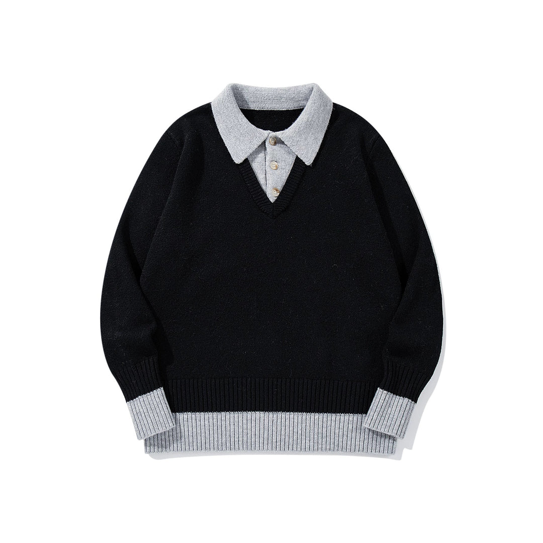 Herren Polokragen-Strickpullover mit Knopfleiste und kontrastierten Bündchen Nord Taschen