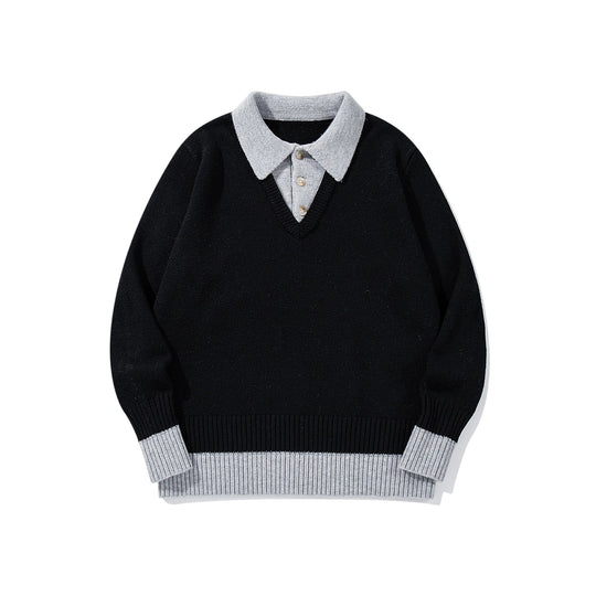 Herren Polokragen-Strickpullover mit Knopfleiste und kontrastierten Bündchen Nord Taschen