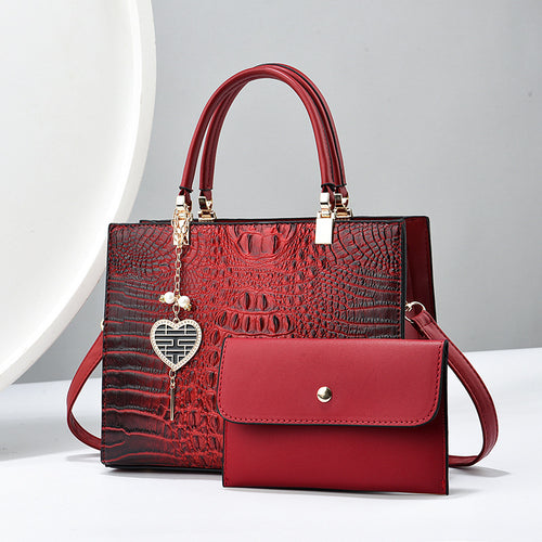 Damen Handtasche mit edler Krokodilprägung und abnehmbarer Clutch Nord Taschen
