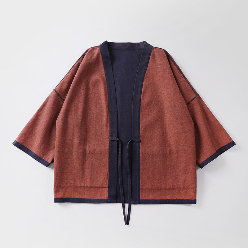 Unisex weit geschnittene Kimono-Jacke aus Baumwoll-Denim mit Bindeband und großen Aufgesetzten Taschen Nord Taschen