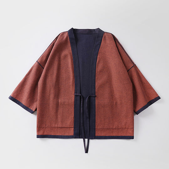 Unisex weit geschnittene Kimono-Jacke aus Baumwoll-Denim mit Bindeband und großen Aufgesetzten Taschen Nord Taschen