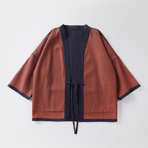 Unisex weit geschnittene Kimono-Jacke aus Baumwoll-Denim mit Bindeband und großen Aufgesetzten Taschen Nord Taschen