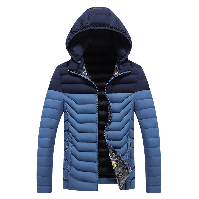 Herren Ultraleichte gesteppte Kapuzenjacke mit Chevron-Steppung, winddichter Außenlage und Thermofutter Nord Taschen