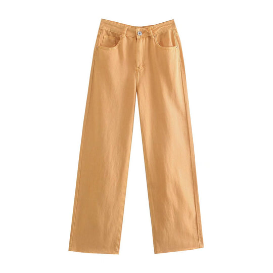 Damen Hochtaillierte weit geschnittene Jeans mit weitem Bein, hoher Taille und rohem Saum Nord Taschen