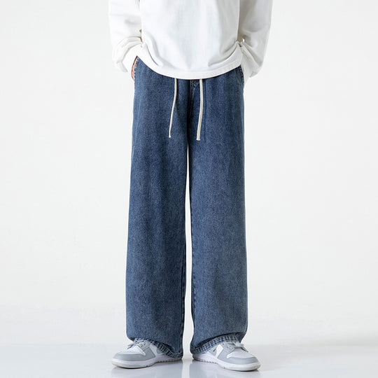 Herren Weitbeinige Denim-Baggyhose mit Tunnelzugbund und geradem Saum Nord Taschen