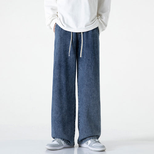 Herren Weitbeinige Denim-Baggyhose mit Tunnelzugbund und geradem Saum Nord Taschen