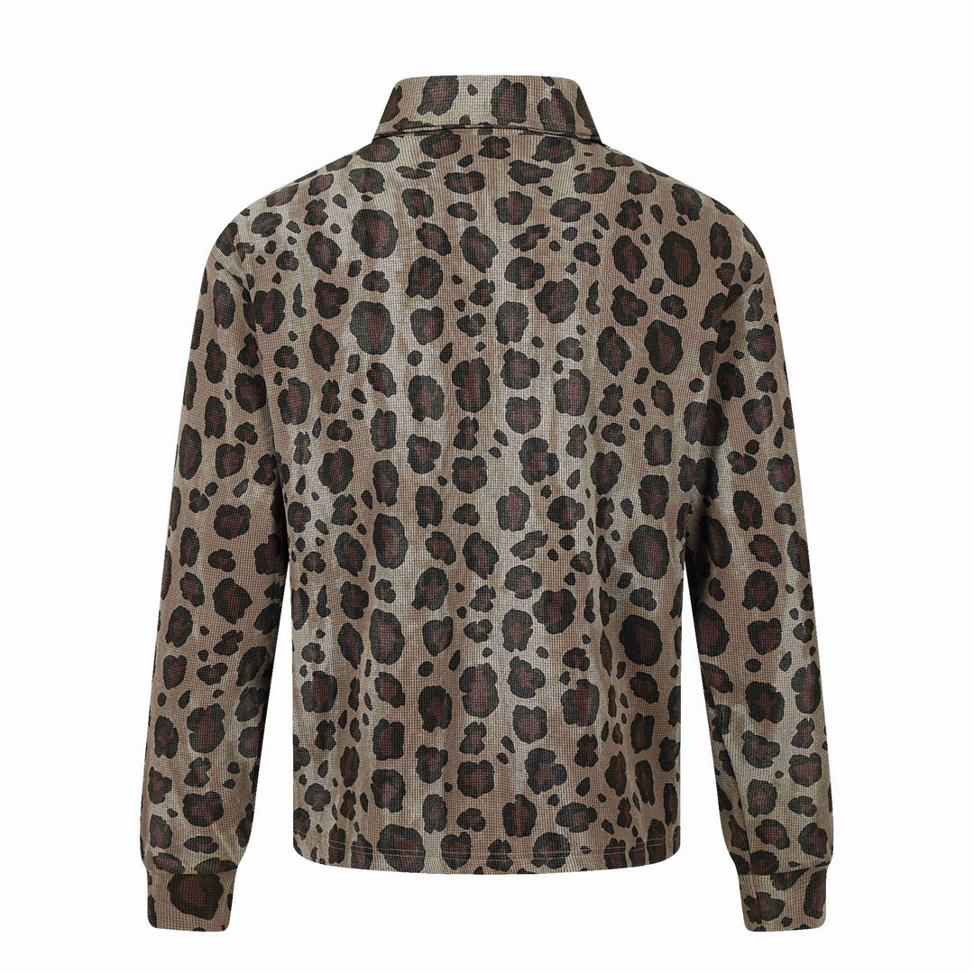 Damen Langärmeliges Poloshirt mit Waffelstruktur, Knopfleiste und Animal-Print Nord Taschen