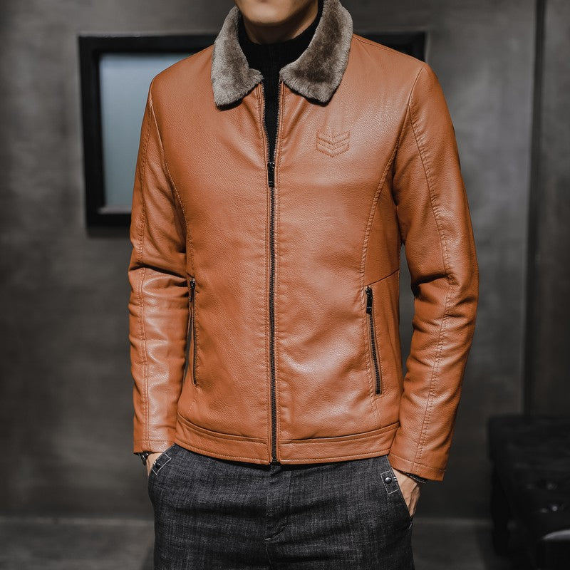Herren Lässige Lederoptik-Jacke mit Teddykragen, Reißverschlusstaschen und schmaler Silhouette Nord Taschen