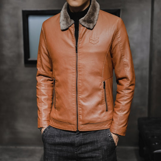 Herren Lässige Lederoptik-Jacke mit Teddykragen, Reißverschlusstaschen und schmaler Silhouette Nord Taschen