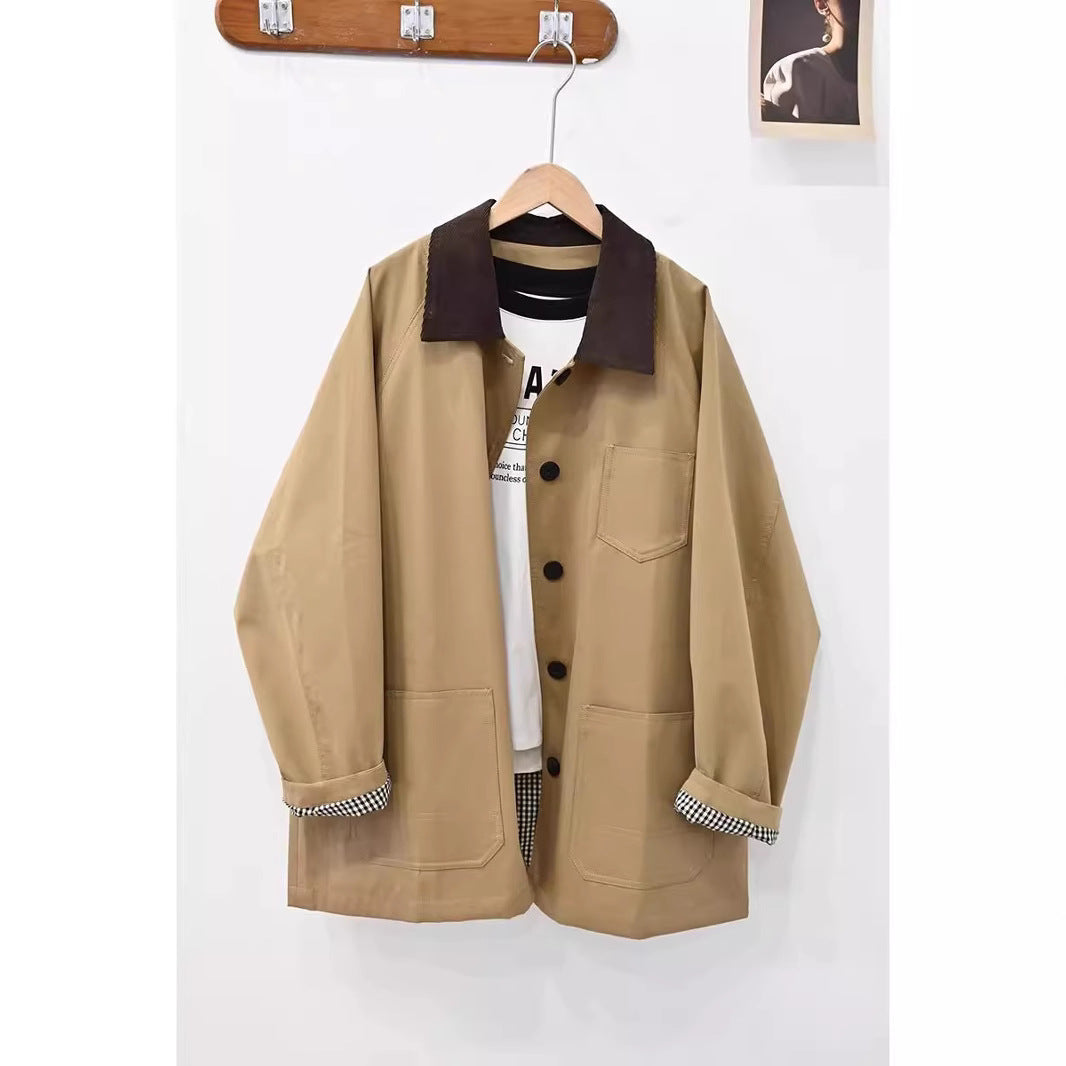 Damen Oversize-Chorejacke mit Cordkragen und großen aufgesetzten Taschen Nord Taschen