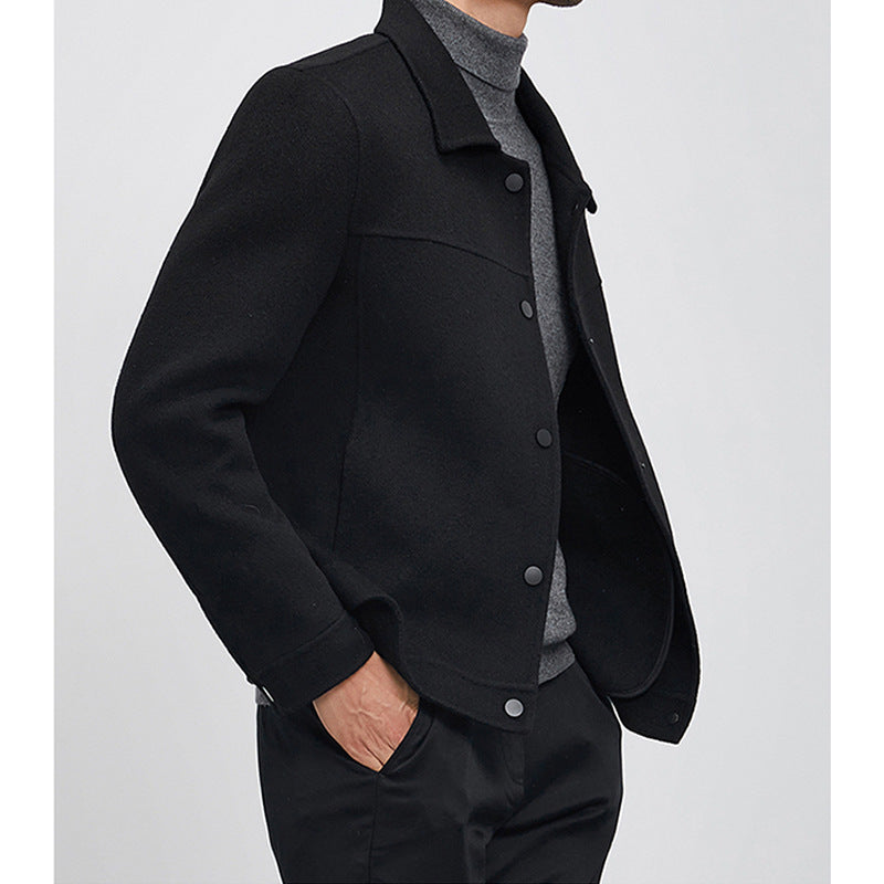 Herren Kastenförmige Wollmix-Blousonjacke mit verdeckter Druckknopfblende und Eingrifftaschen Nord Taschen