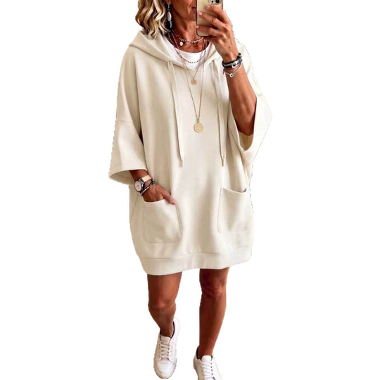 Damen Oversize Hoodie-Kleid mit Kängurutaschen und halblangen Ärmeln Nord Taschen