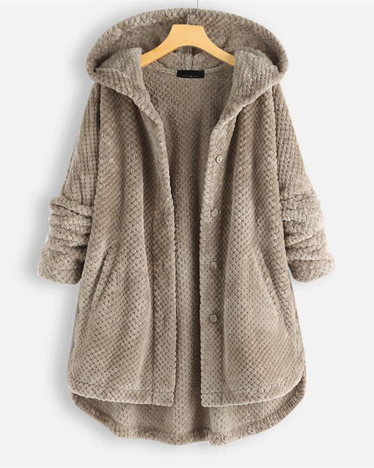 Abgerundeter Saum Kapuzen Sweatshirtjacke