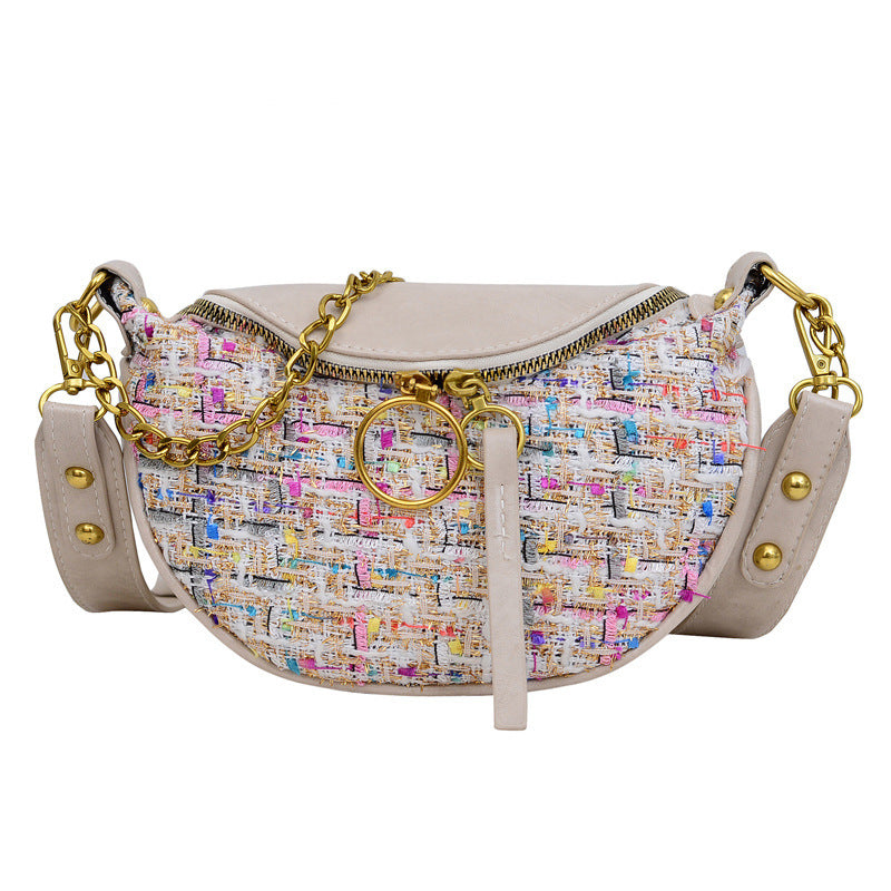 Damen modische Umhängertasche im Tweed-Look mit goldenen Akzenten Nord Taschen