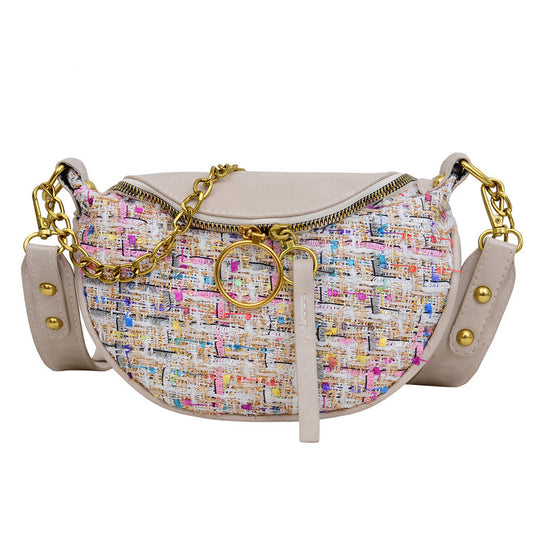 Damen modische Umhängertasche im Tweed-Look mit goldenen Akzenten Nord Taschen