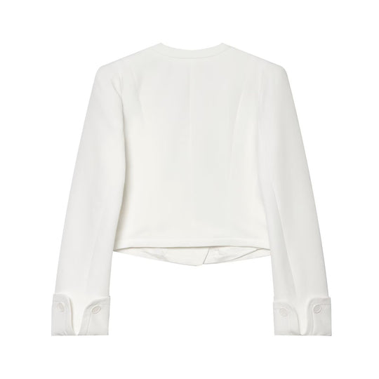 Damen Cropped Zweireihiger Blazer mit tiefem V-Ausschnitt und Manschetten Nord Taschen