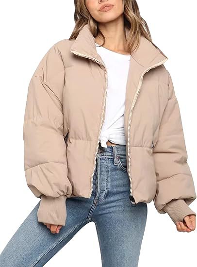 Damen Kurz geschnittene Stepp-Winterjacke mit Stehkragen, Reißverschluss und Rippbündchen Nord Taschen