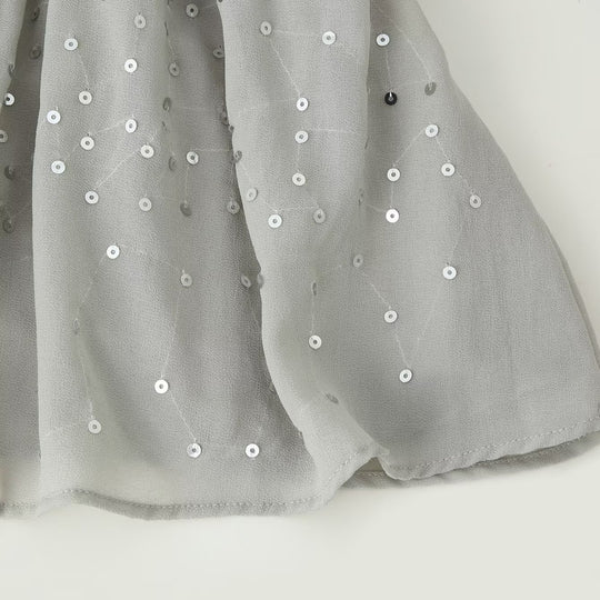 Damen Chiffon-Minikleid mit Rüschenkragen, Ballonärmeln und Paillettenbesatz Nord Taschen