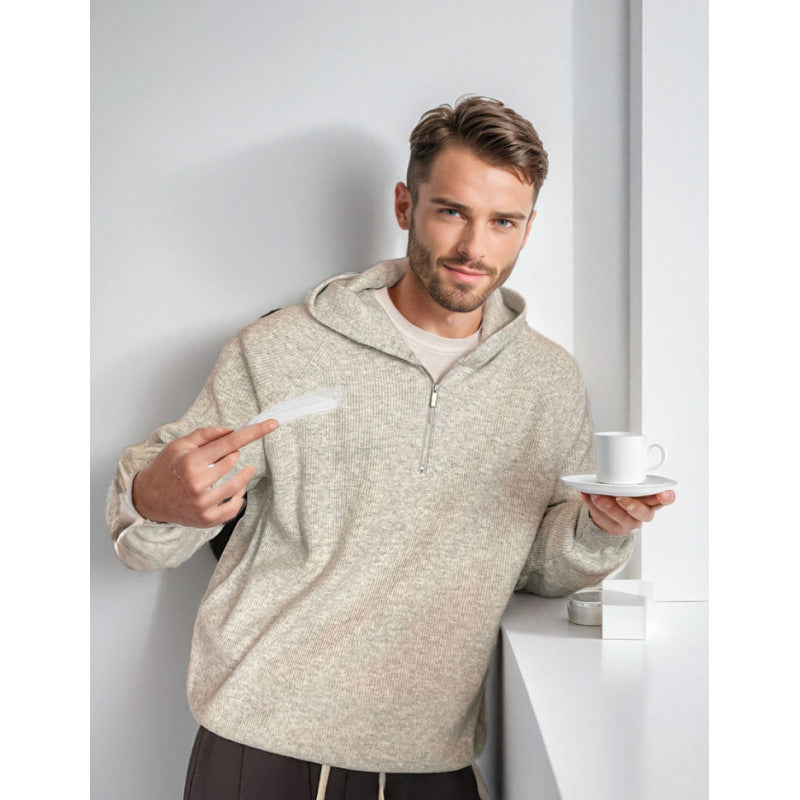 Herren Kapuzen-Halbzip-Pullover aus weichem Strukturstrick Nord Taschen