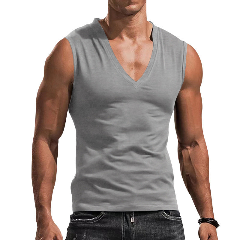 Herren nan ärmelloses Muskelshirt mit tiefem V-Ausschnitt aus dehnbarem Jersey und körpernaher Passform