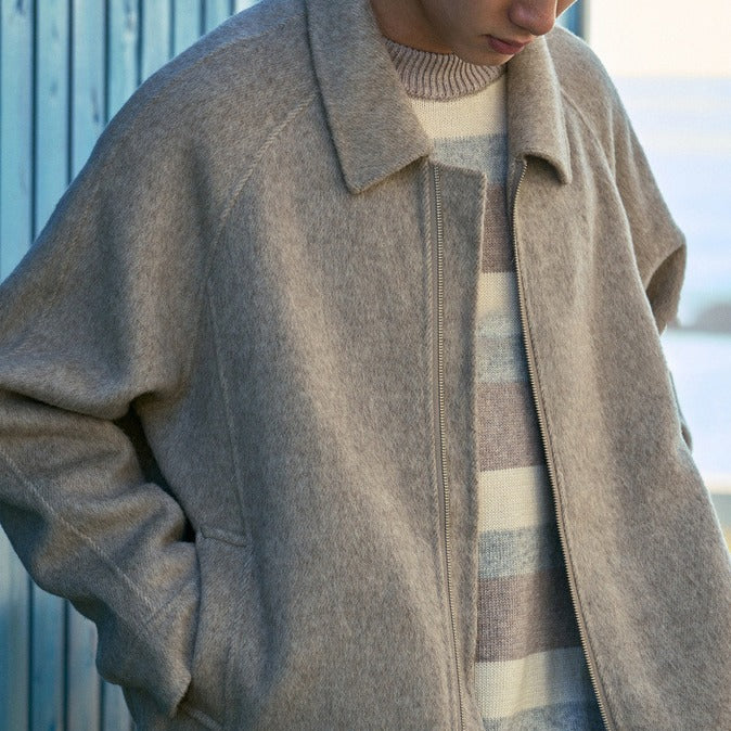 Herren Boxy‑Wollblouson mit verdecktem Zwei‑Wege‑Reißverschluss und Hemdkragen Nord Taschen