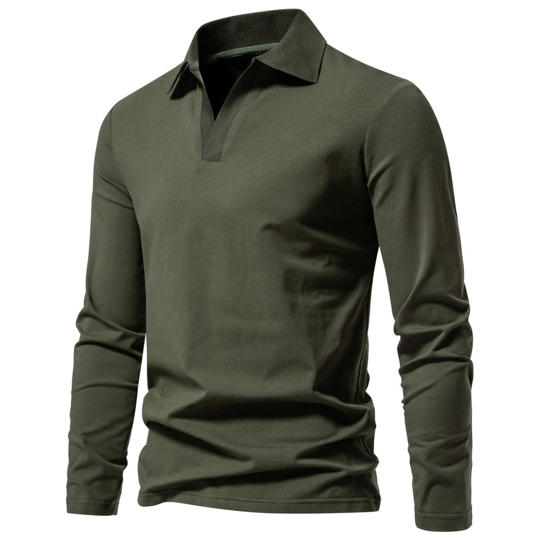 Herren Langarm-Polo mit offenem V-Ausschnitt, feinem Rippenkragen und schmaler Silhouette Nord Taschen