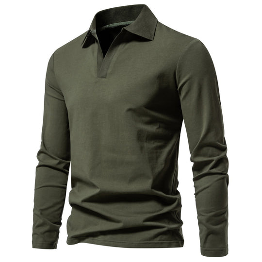 Herren Langarm-Polo mit offenem V-Ausschnitt, feinem Rippenkragen und schmaler Silhouette Nord Taschen