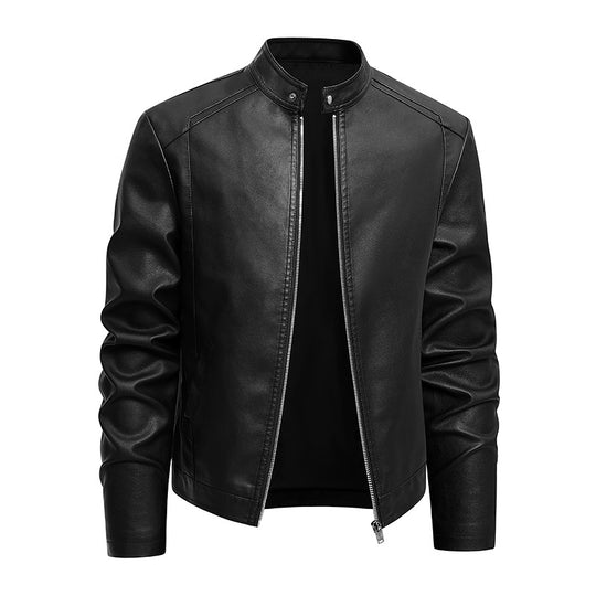 Herren Elegante Slim-Fit Lederimitat‑Jacke mit Stehkragen & Zwei-Wege‑Reißverschluss Nord Taschen