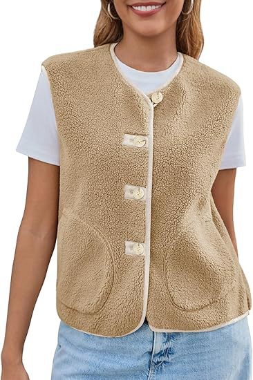 Damen Teddy-Fleeceweste mit Knopfleiste und Eingrifftaschen Nord Taschen