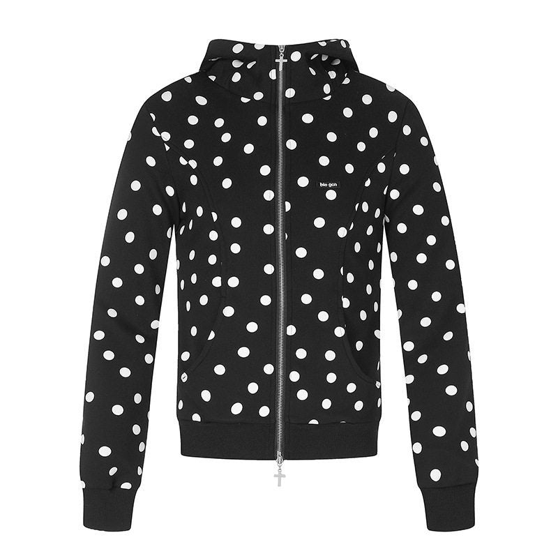 Damen Figurnahe Kapuzen‑Sweatjacke mit Punktmuster, Metall-Frontreißverschluss und Kängurutaschen Nord Taschen