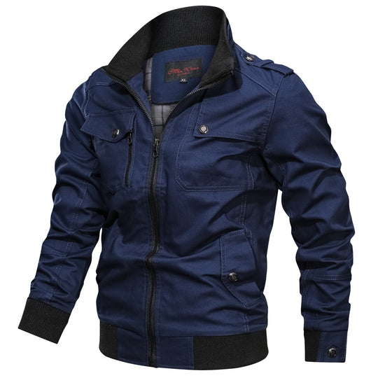 Herren Canvas-Fieldjacke im Bomberstil mit Rippsaum, Stehkragen und Utility-Taschen Nord Taschen