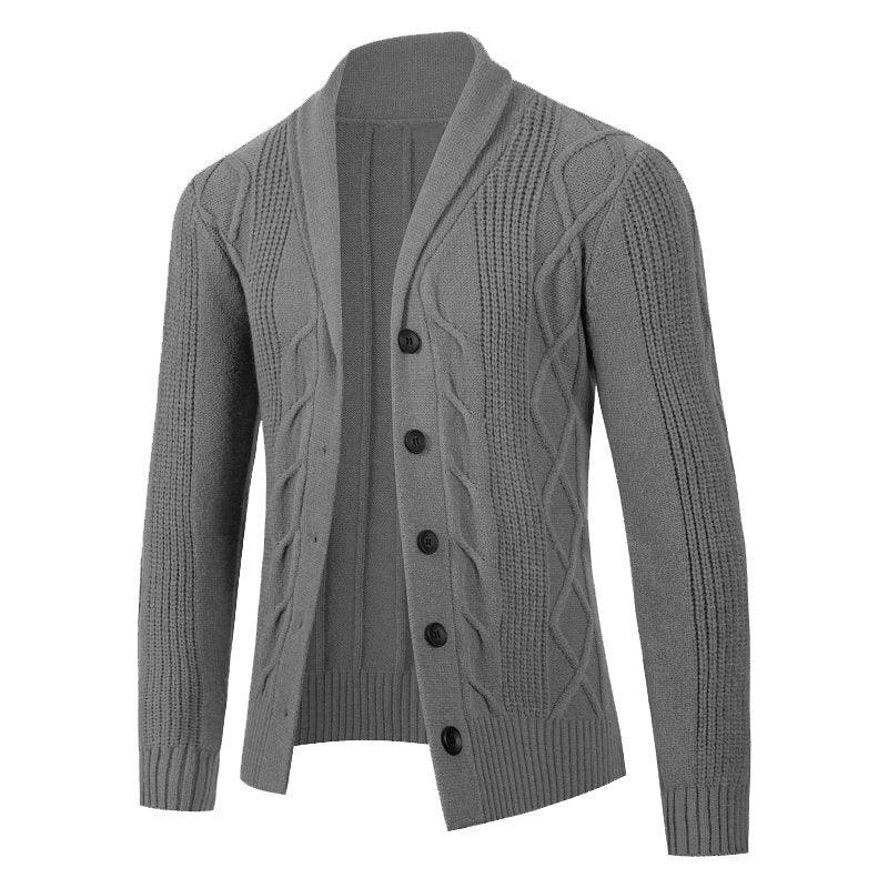Herren Kabelstrick-Cardigan mit Schalkragen und Knopfleiste Nord Taschen