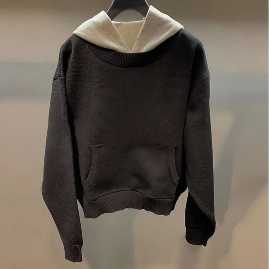 Unisex Grobgestricktes Lagenlook-Sweatshirt mit Kontrastkapuze und Kängurutasche Nord Taschen