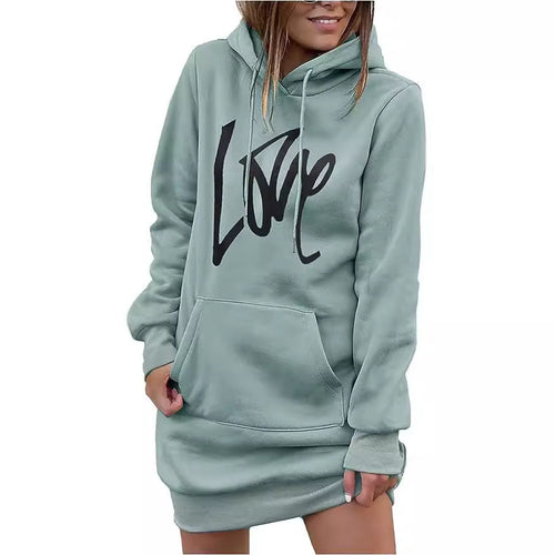 Damen Fleece-Kapuzenkleid mit Kängurutasche, Daumenlochärmeln und Oversize-Sweatshirt-Schnitt Nord Taschen