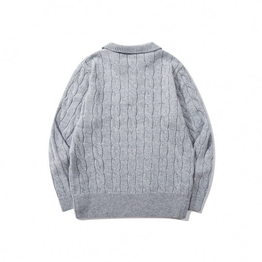 Herren Grobgestrickter Zopfmuster-Pullover mit Polokragen und V‑Ausschnitt Nord Taschen