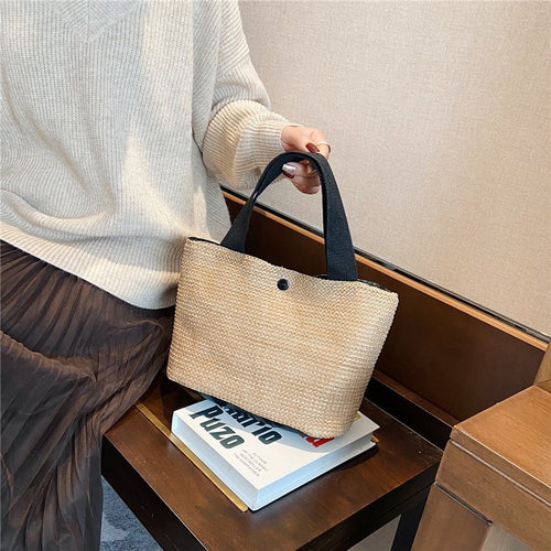 Damen stilvolle Bast-Tasche mit robustem Tragegriff Nord Taschen