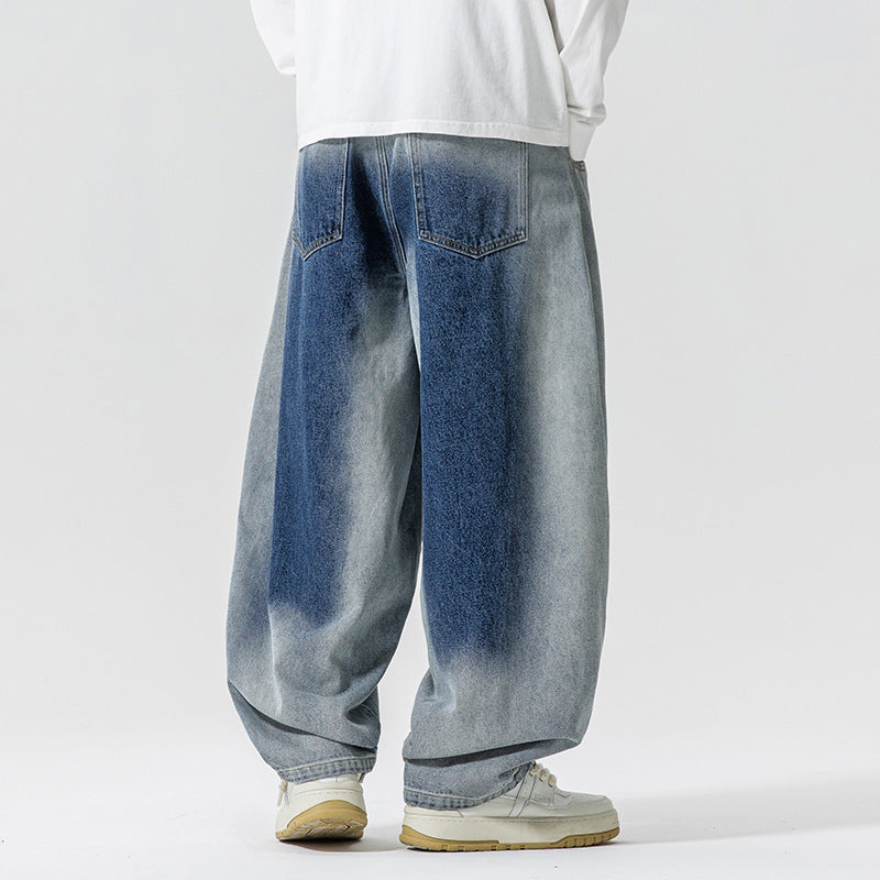 Herren Weite Paneel‑Denimhose mit Ballonbeinen und tiefem Schritt Nord Taschen