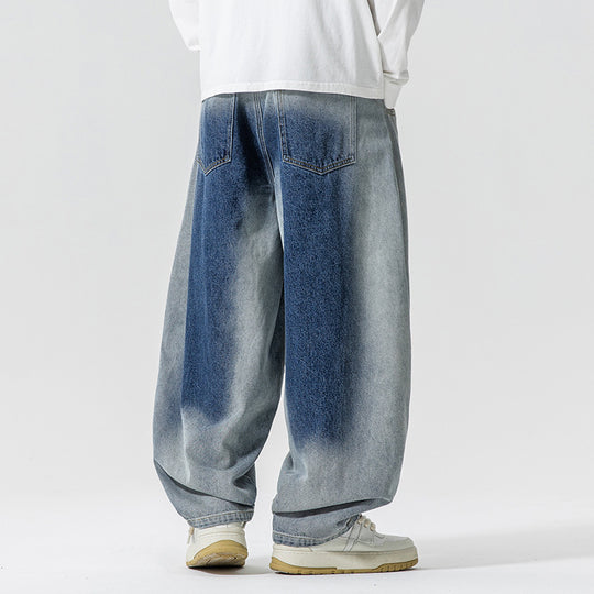 Herren Weite Paneel‑Denimhose mit Ballonbeinen und tiefem Schritt Nord Taschen