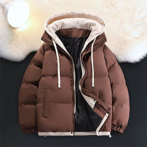 Unisex Gepolsterte Kapuzen-Winterjacke mit kontrastierendem Futter und Kordelzug Nord Taschen