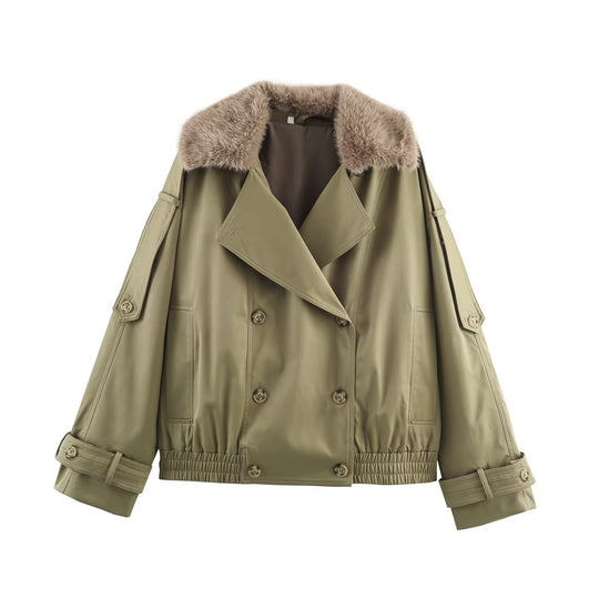 Damen Kurzjacke im Blouson‑Trenchstil mit abnehmbarem Kunstfellkragen Nord Taschen