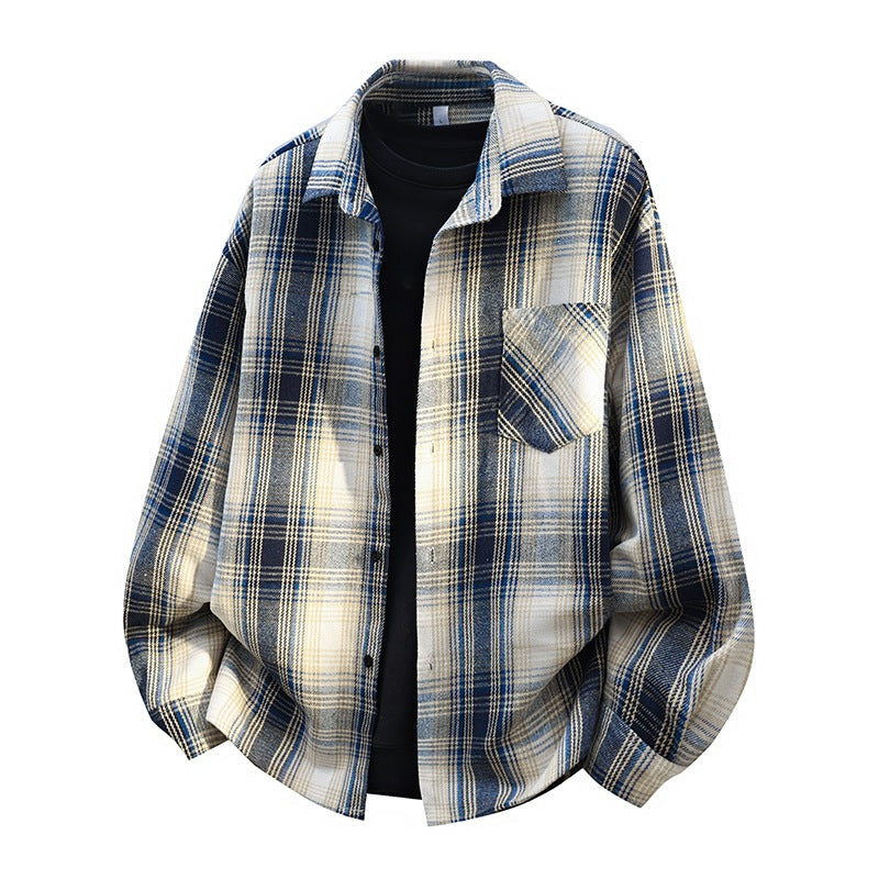 Herren Oversize karierte Flanellhemdjacke mit Brusttasche & abgerundetem Saum Nord Taschen