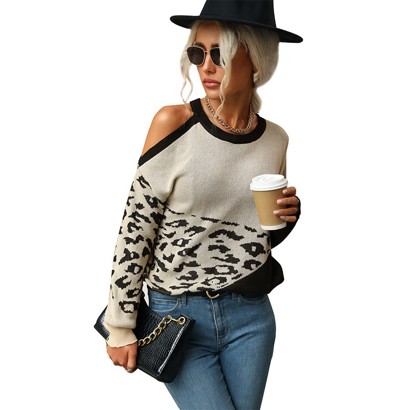 Damen Lässiger Strickpullover mit Leopardenmuster Nord Taschen