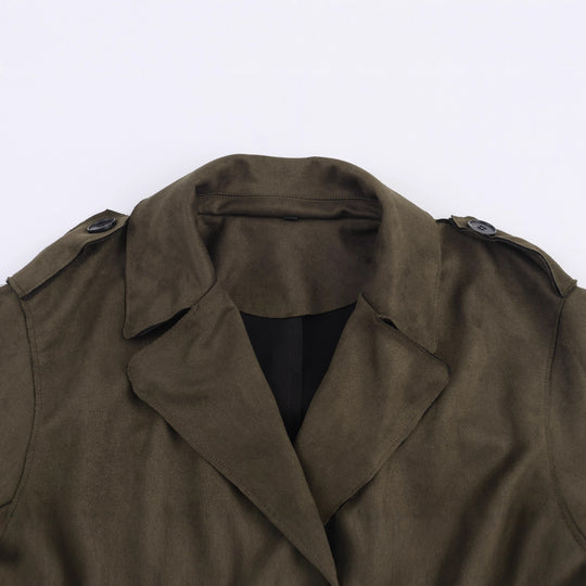 Damen Midilanger Mantel im Trench-Stil mit Bindegürtel und Schulterriegeln Nord Taschen
