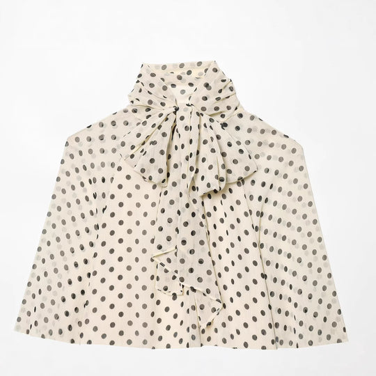 Damen Luftige Chiffon-Bluse mit Polka-Dots, Drapiertem Schlauchkragen und Ballonärmeln Nord Taschen