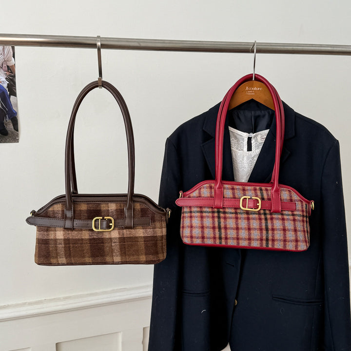 Damen modische Handtasche mit kariertem Material und elegantem Gürtel Nord Taschen