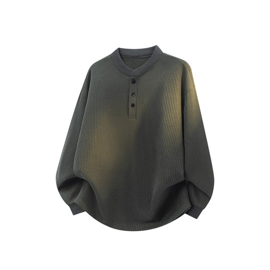 Unisex Weitgeschnittener Waffelstrick-Henleypullover mit Stehkragen Nord Taschen