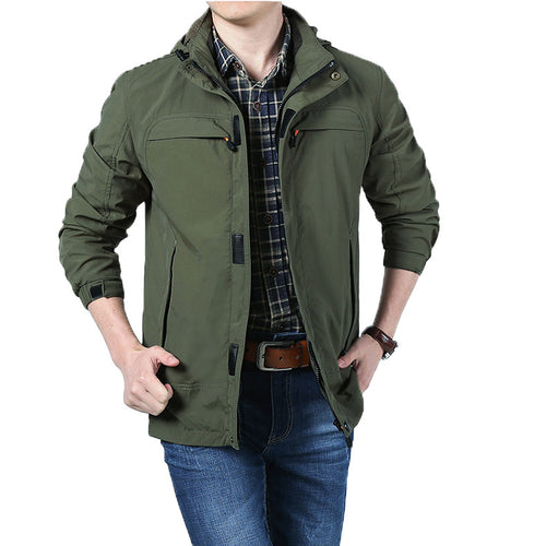 Herren Leichte Utility-Feldjacke mit Kapuze, Reißverschluss und Multifunktionstaschen Nord Taschen
